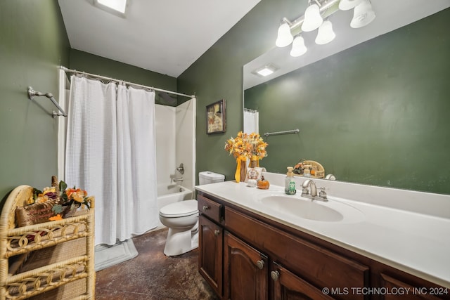 full bathroom featuring vanity, toilet, and shower / tub combo