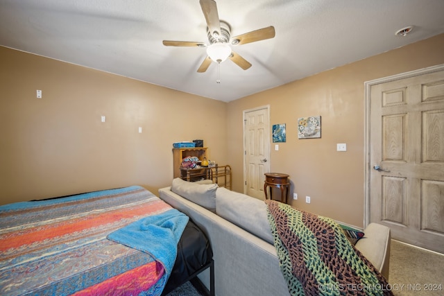 bedroom with carpet flooring and ceiling fan