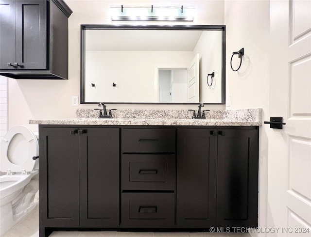 bathroom featuring tile patterned floors, vanity, and toilet