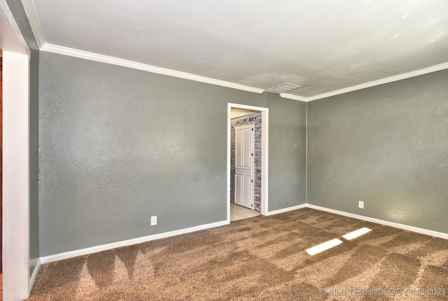 carpeted spare room featuring ornamental molding