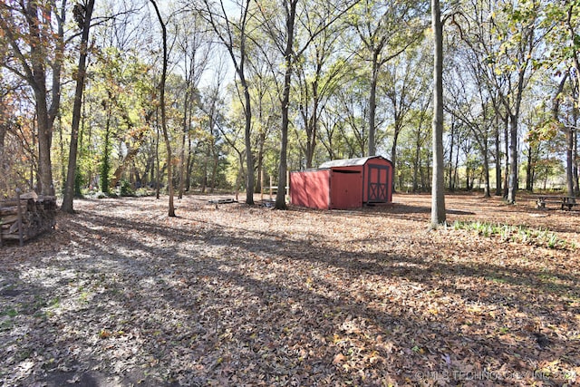 view of yard featuring a storage shed