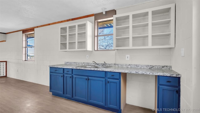 kitchen featuring blue cabinets, plenty of natural light, and sink