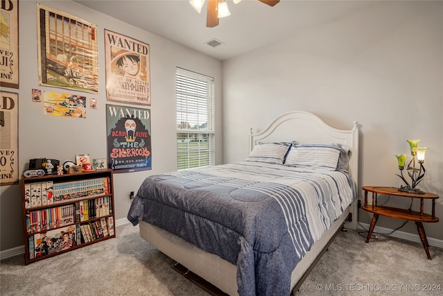 bedroom featuring carpet and ceiling fan