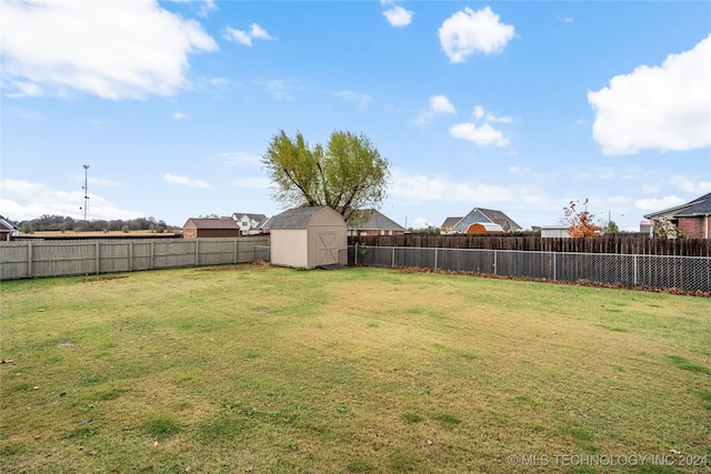 view of yard featuring a storage shed