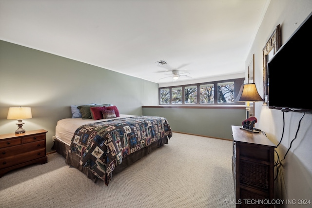 bedroom with carpet flooring and ceiling fan