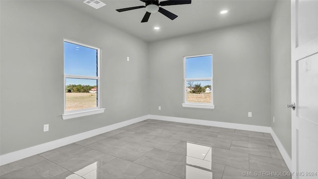 684 Chateau Bnd, Ardmore, OK 73401 - unfurnished room with plenty of natural light, ceiling fan, and recessed lighting