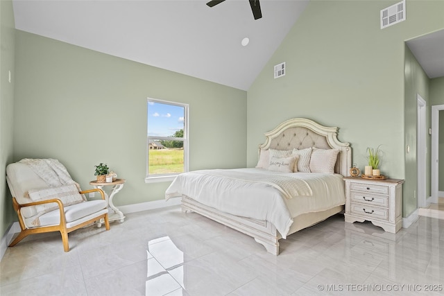 684 Chateau Bnd, Ardmore, OK 73401 - bedroom with high vaulted ceiling and ceiling fan