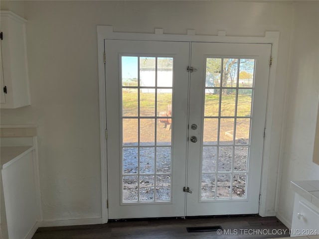 doorway featuring dark hardwood / wood-style flooring and french doors