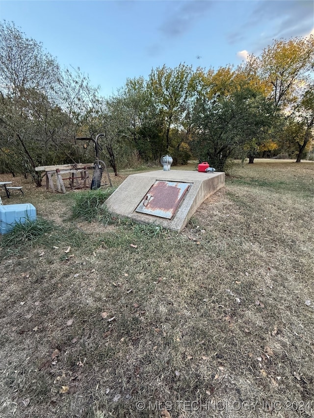 view of storm shelter