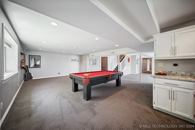 recreation room featuring dark carpet and billiards