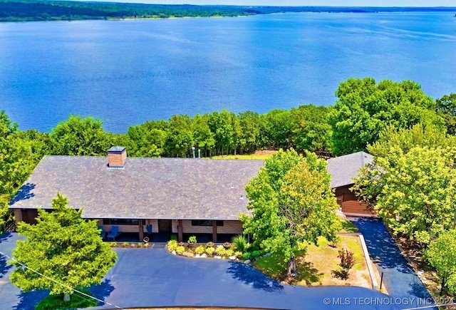 aerial view with a water view