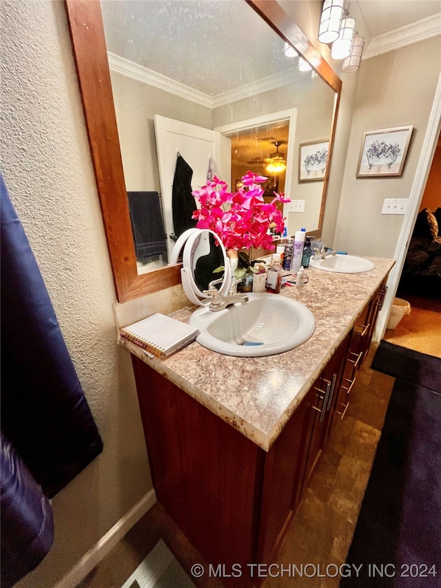 bathroom featuring crown molding and vanity