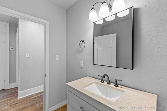 bathroom with vanity and wood-type flooring