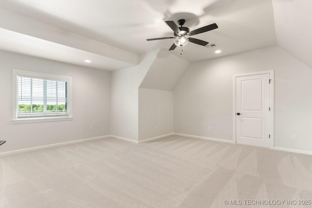 17537 S 56th E Ave, Bixby, OK 74008 - additional living space with lofted ceiling, light carpet, baseboards, a ceiling fan, and recessed lighting