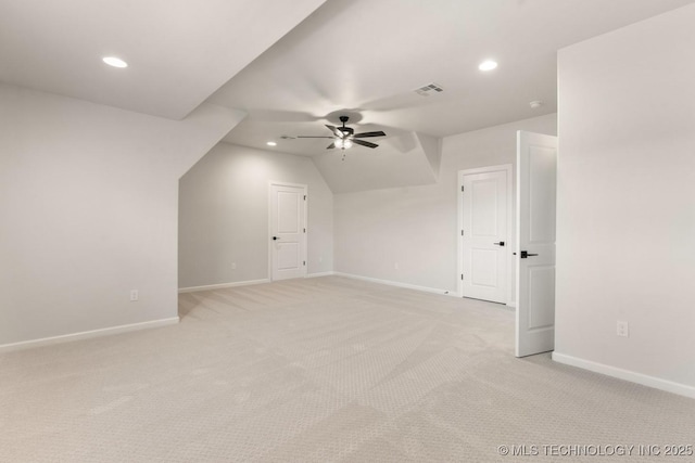 17537 S 56th E Ave, Bixby, OK 74008 - bonus room featuring ceiling fan, baseboards, light carpet, recessed lighting, and lofted ceiling