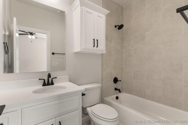 17537 S 56th E Ave, Bixby, OK 74008 - bathroom with vanity, toilet, ceiling fan, and shower / tub combination