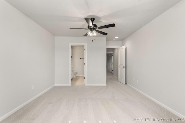 17537 S 56th E Ave, Bixby, OK 74008 - unfurnished bedroom featuring baseboards, light carpet, connected bathroom, and a ceiling fan