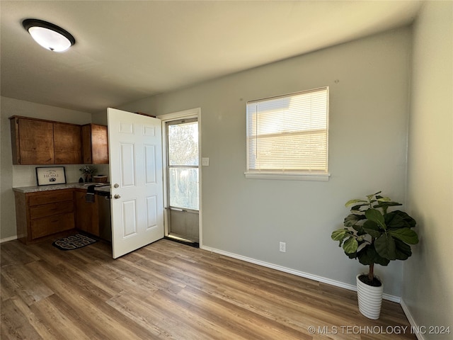 kitchen with hardwood / wood-style floors