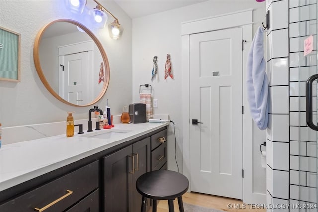 bathroom with hardwood / wood-style flooring and vanity