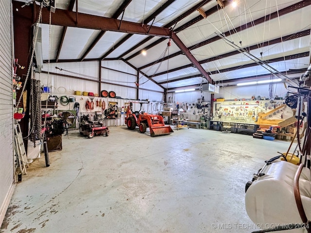 garage featuring a workshop area