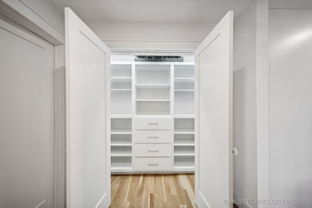 spacious closet with light hardwood / wood-style flooring