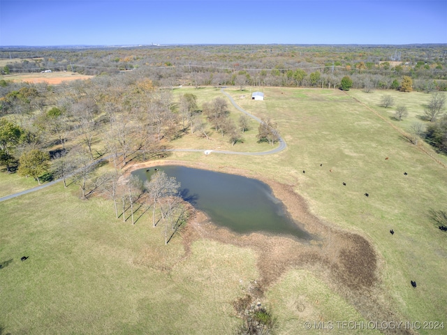 drone / aerial view with a water view and a rural view