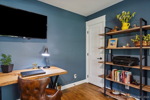 home office featuring dark wood-type flooring