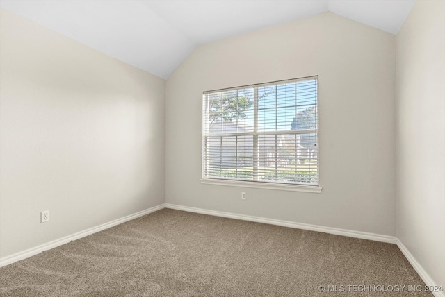 spare room featuring plenty of natural light, carpet floors, and vaulted ceiling