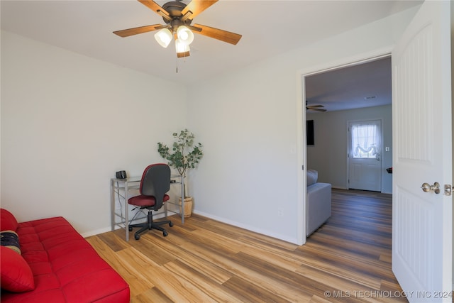 office area featuring ceiling fan and wood-type flooring