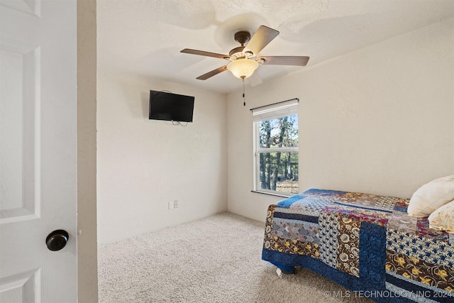 bedroom featuring carpet flooring and ceiling fan