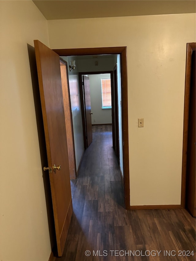 hallway featuring dark wood-type flooring