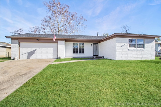47 S 204th E Ave, Tulsa, OK 74108 - ranch-style house with brick siding, a garage, driveway, and a front yard