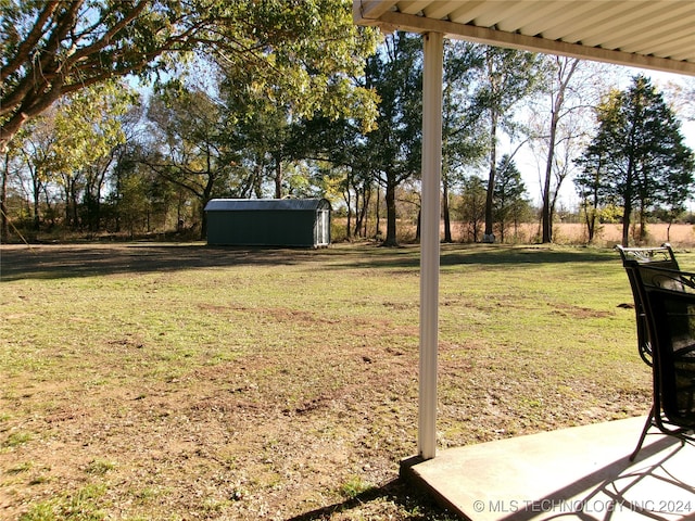 view of yard with a storage unit