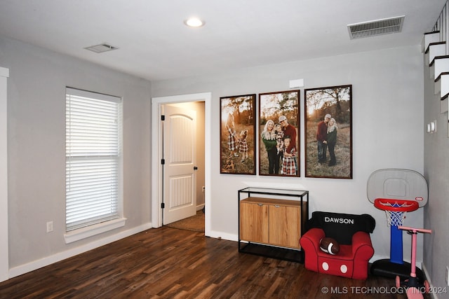 interior space with dark hardwood / wood-style floors and plenty of natural light