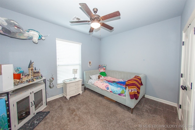 bedroom with carpet and ceiling fan