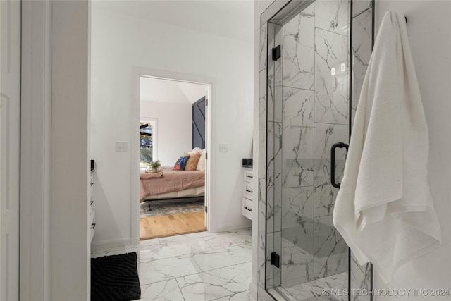 bathroom with vanity and an enclosed shower