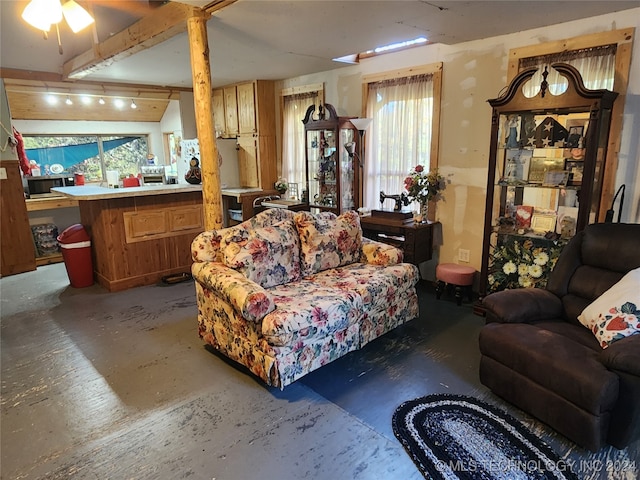 living room featuring ceiling fan