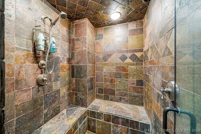 bathroom featuring a shower with shower door