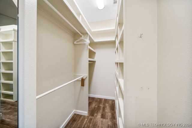 spacious closet with dark hardwood / wood-style flooring