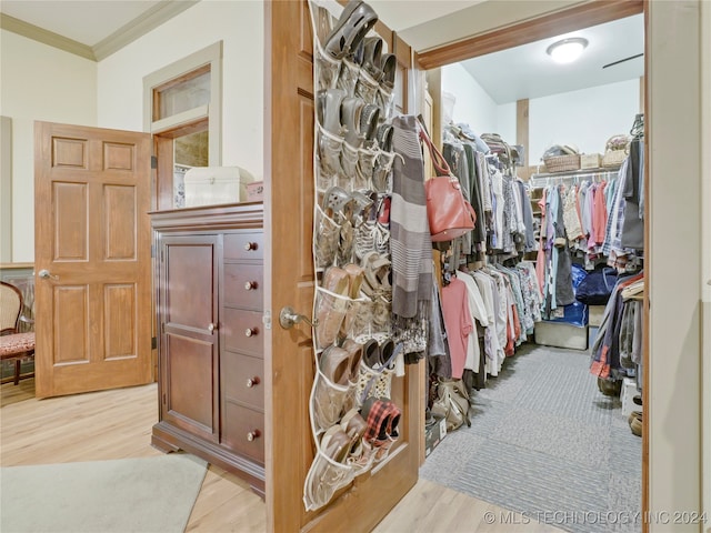 spacious closet featuring light hardwood / wood-style floors