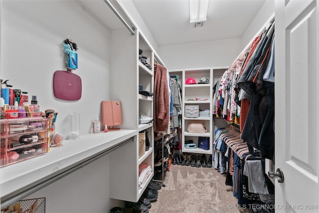 spacious closet featuring light carpet