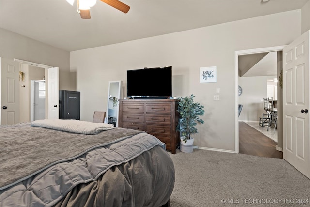 bedroom with carpet flooring and ceiling fan