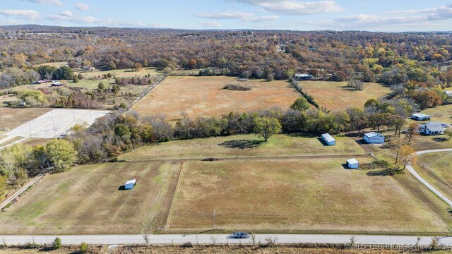 birds eye view of property featuring a rural view