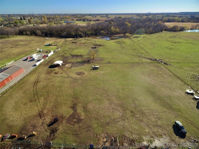 aerial view featuring a water view and a rural view