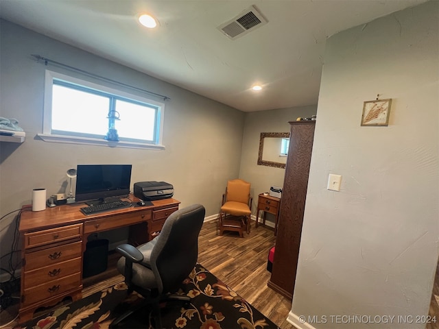 office space featuring hardwood / wood-style flooring