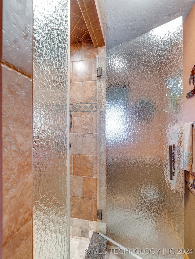 bathroom featuring a shower with shower door