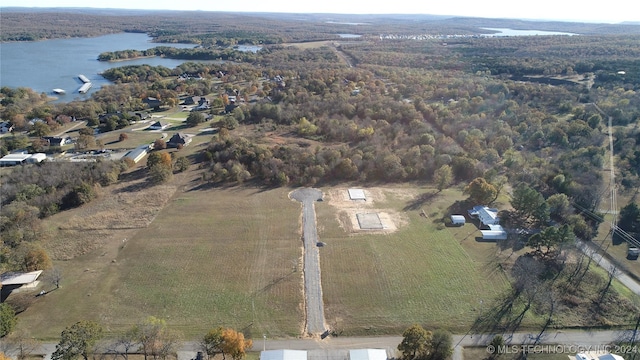 aerial view featuring a water view and a rural view