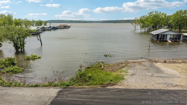 view of water feature with a boat dock