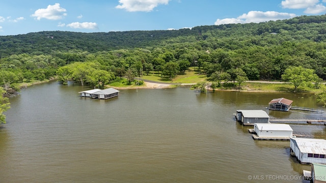 bird's eye view featuring a water view