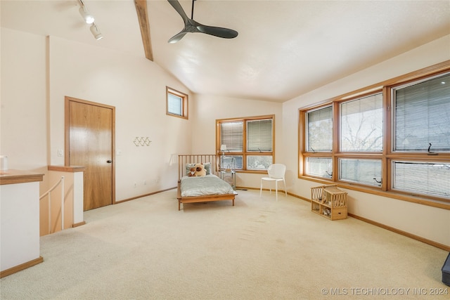 unfurnished room with lofted ceiling, light carpet, and a wealth of natural light